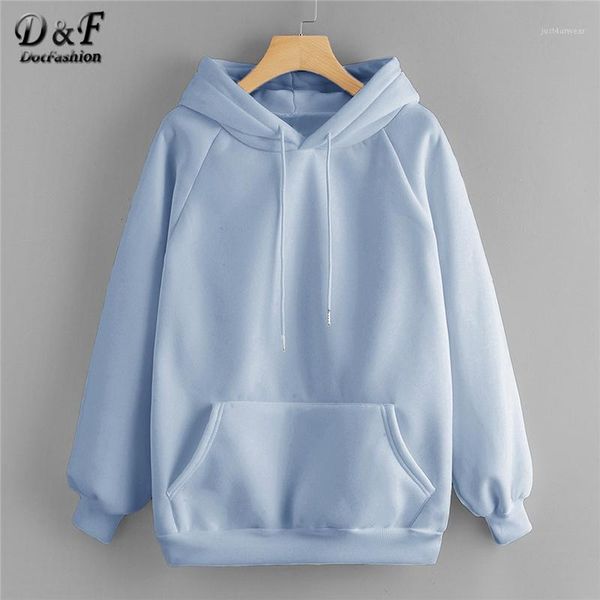 

women's hoodies & sweatshirts blue pocket drawstring detail solid hoodie women casual clothing autumn plain long sleeve hooded pullover, Black