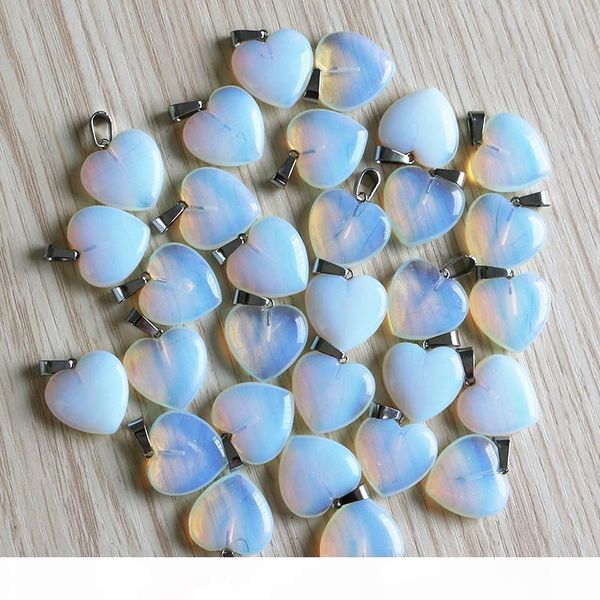 

wholesale charms fashion natural opal stone love heart shape stone beads pendants 20mm for jewelry making pendant ing, Silver