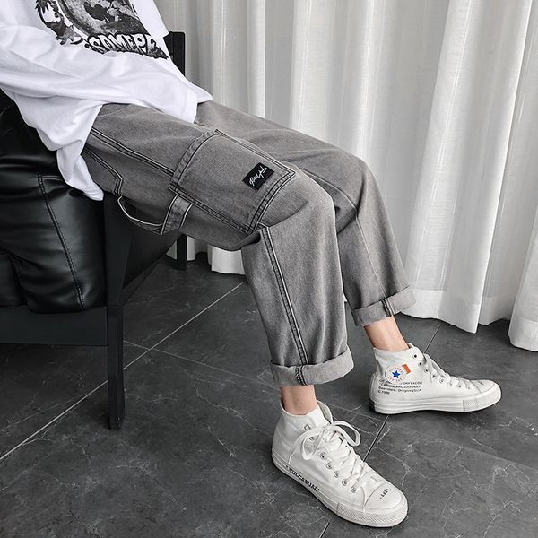 

2020 men's trendy brand straight loose summer men's trendy casual versatile slimming ankle-length casual pants jeans and jeans pan, Blue