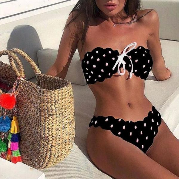 

bikini set 2020 new ruffle bikini swimwear women dot bandage swimsuit swimming suit two piece biquini bathing beachwear, White;black