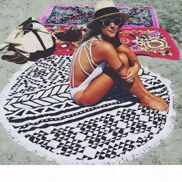 

microfiber 150cm round beach towel summer vacation sarongs seaside shawl bath towel large geometry cooling swimming towel for beach, Blue;gray