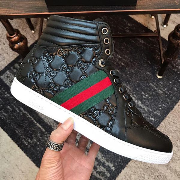 

new arrival mens ace signature high sneaker men shoes fashion comfortable shoes lace -up luxury casual men boots scarpe da uomo di lusso, Black