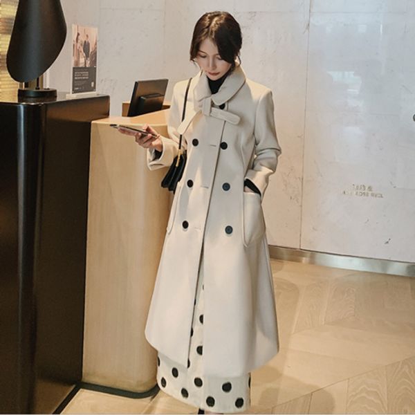 

2020 new autumn solid turn-collar women elegant coats a-line woolen coats female double breasted long sleeve outwear l143, Black