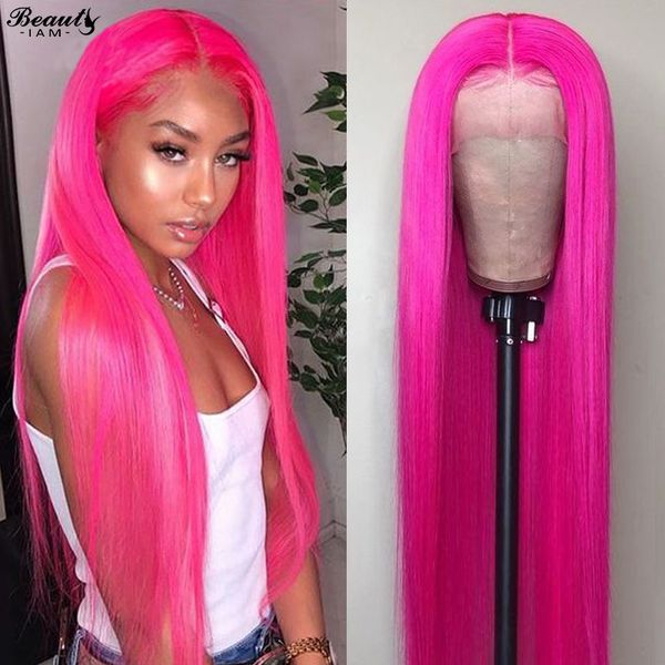 

straight pink wig human hair red lace front human hair wigs for women virgin brazilian hair wigs, Black