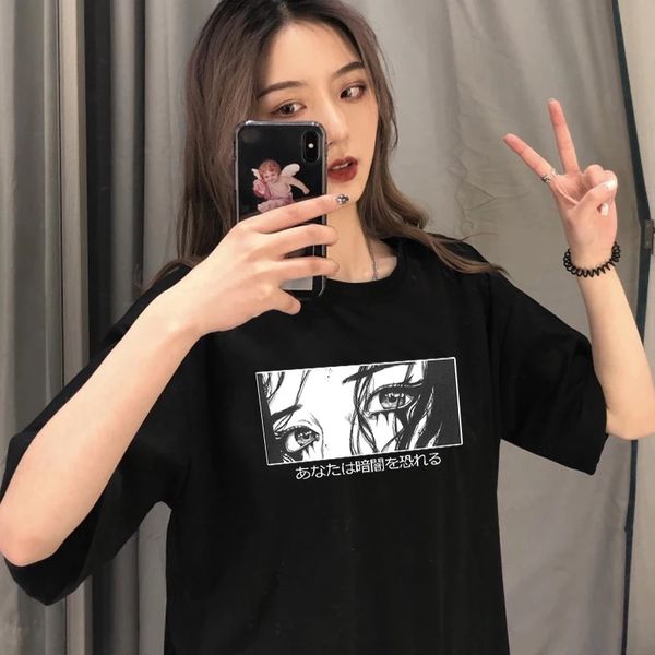 

summer women's loose t-shirt fear of the dark japanese casual t-shirt dark harajuku fashion prints trendy anime vintage t-shirt, White