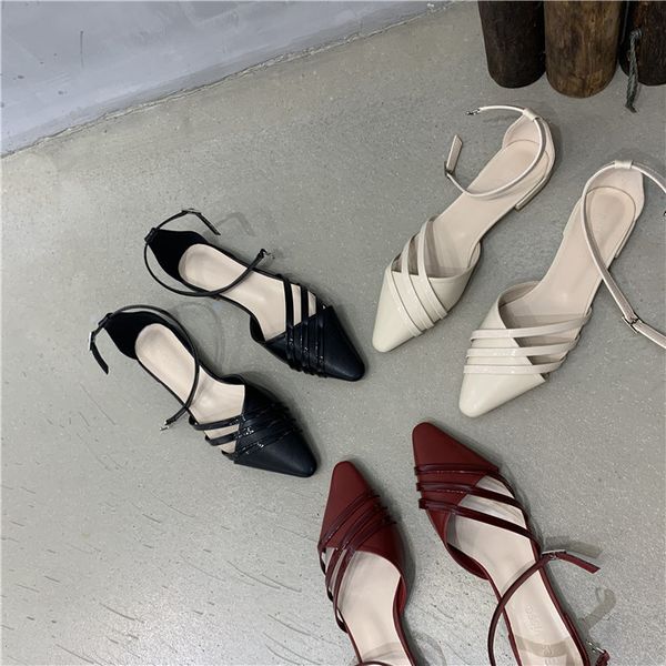 

2020 summer velvet shoes shoes sandals elastic band clear heels suit female beige ladies women's slip-low retro comfort, Black