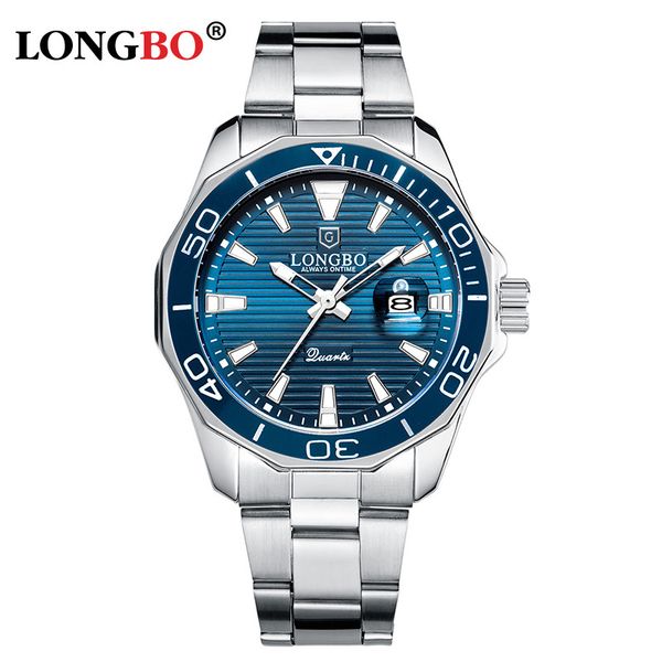 

wristwatches longbo men's watch quartz for men calendar stainless steel strap business relogios masculino, Slivery;brown