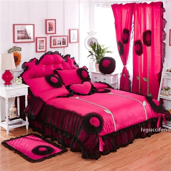 

33 100%cotton lace dandelion bedding set twin  king size 3/4/6/8pcs duvet cover set bedskirt pillowcases curtain