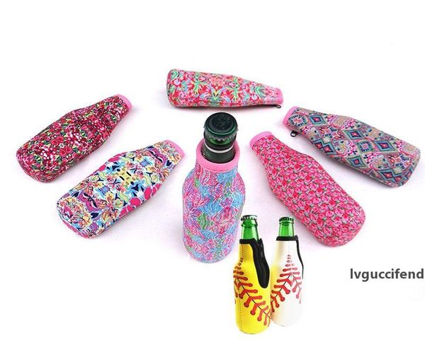 

beer bottle koozies zipper neoprene wine bottle coolers baseball softball floral printed beverage beer sleeves soft drink covers