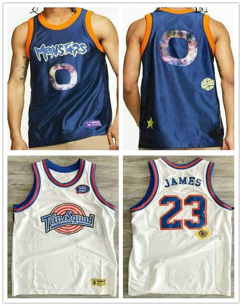 

2020 tune команды space jam леброн джеймс днк джерси белый синий nwt джеймс # 23 space jam looney monstars tune состав прошитой баскетбольно, Black