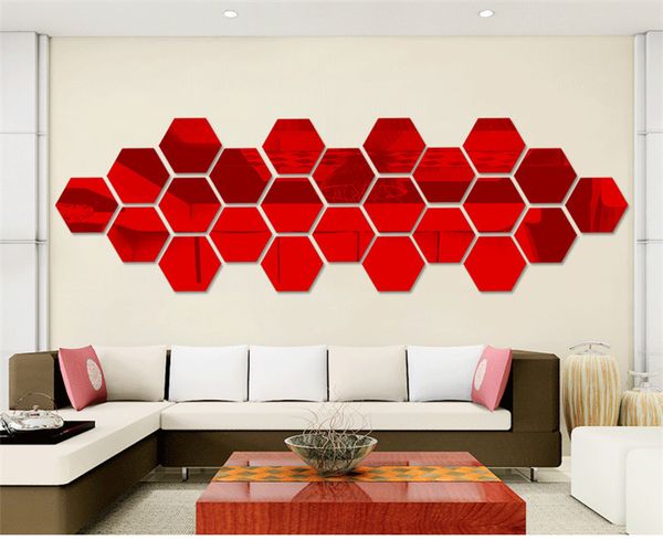 

factory acrylic solid geometry hexagonal mirror wall stickers diy with self adhesive removable home decoration stickers