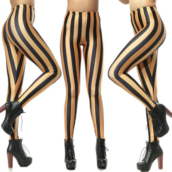 

spring autumn starry sky digital yellow bottom black vertical stripes tight leggings legging sport