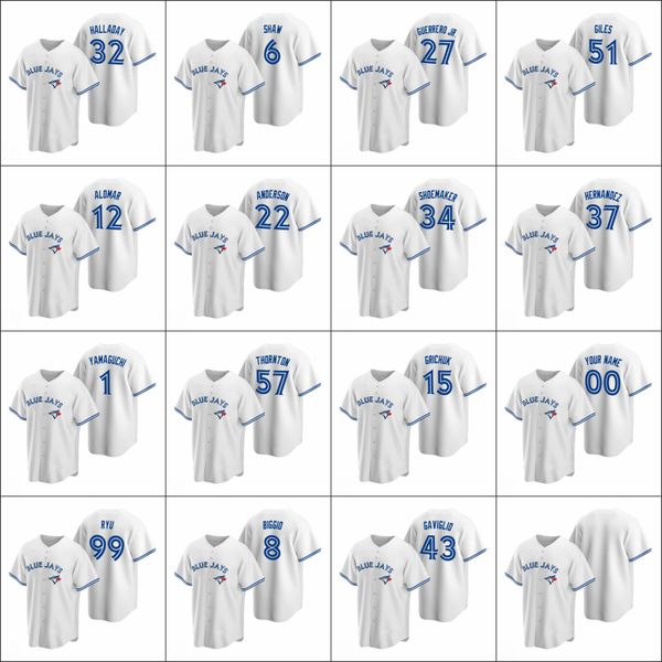 

toronto blue jays #27 vladimir guerrero jr. 6 travis shaw 99 hyun-jin ryu men women youth custom white replica home jersey