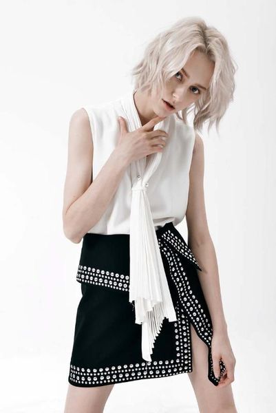

love aing 020 new fashion tide a-line skirt heavy industry punk high waist rivet bead asymmetric split skirt women, Black