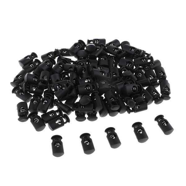 

100 pieces black plastic toggle spring clasp ssingle hole string cord locks