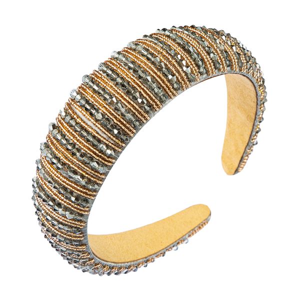 Delicata fascia di design in cristallo pieno per donna Lussuosa perline di mare fatta a mano Fascia per capelli larga imbottita Copricapo da sposa