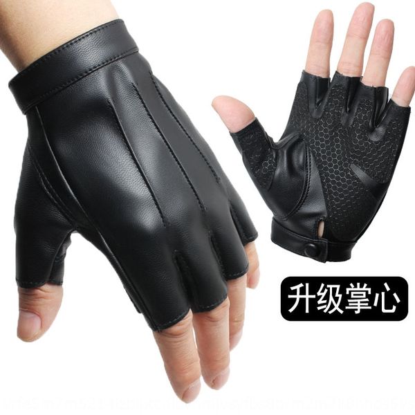 

da6uv three-line half finger men's and outdoor sports gloves and gloveswomen's pu outdoor sports riding gloves driving punk stage, Black