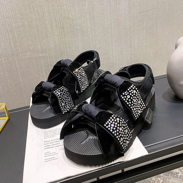 

koovan women's sandals 2020 new celebrity inspired crystal sandals fairy hook & loop bow platform beach shoes roman shoe girls, Black
