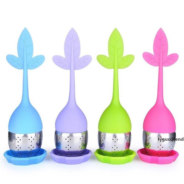 

tea strainer silicone tea infuser handle stainless strainer steel filter with drip tray for loose leaf grain tea cups mugs and teapots