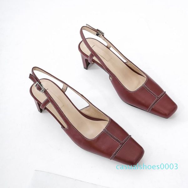 

taoffen spring new arrival real leather pumps buckle slip on shoes square toe patchwork female pumps size 34-39 c03, Black