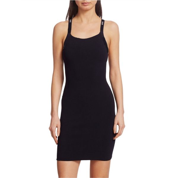 

5.21 2020 summer new women fashion backless criss-cross letter decoration spaghetti strap knitted dress, Black;gray