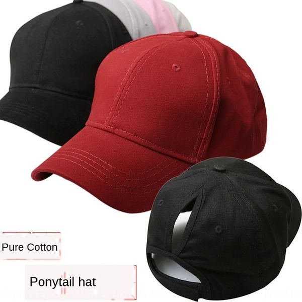 

new women's ponytail baseball cap solid color breathable shade baseball cap sun sun hat rear open pure cotton hat, Blue;gray