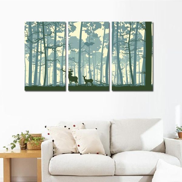 

3pcs abstract two deer in forest wall paintings modern home decoration livingroom drawingroom art picture animal canvas painting
