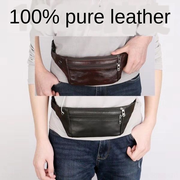 

nozsi real leather waist men's running phone running diagonal multi-function waterproof mobile phone bag men's cashier waist bag l