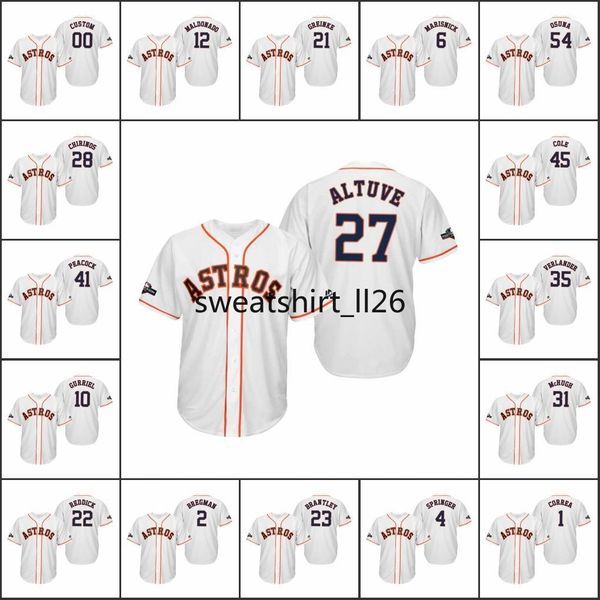 

houston astros men #27 jose altuve 2 alex bregman 4 george springer women youth white postseason cool base custom jersey, Black