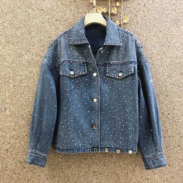 

fashion women denim jacket coat elegant long sleeve jacket diamonds coat, Black;brown