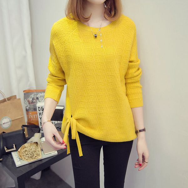 

solid color women swesters lace up bowknot long sleeve knitted pullover sweater 2020 new autumn winter female outerwear, White;black