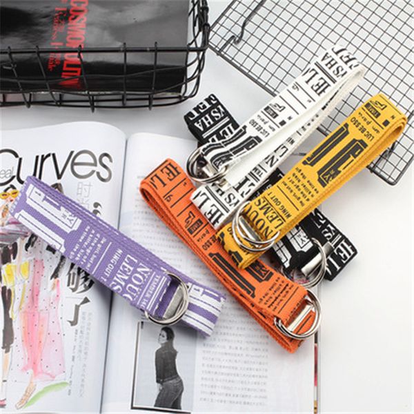 

literary printing women belt fashion student double d ring buckle 130cm long strap female letter printing canvas belts for jeans, Black;brown
