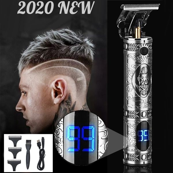 

lcd display hair clipper 1500mah usb charge powerful 0-3mm t-outliner cordless haircut trimmer for men professional barber baldheaded shaver