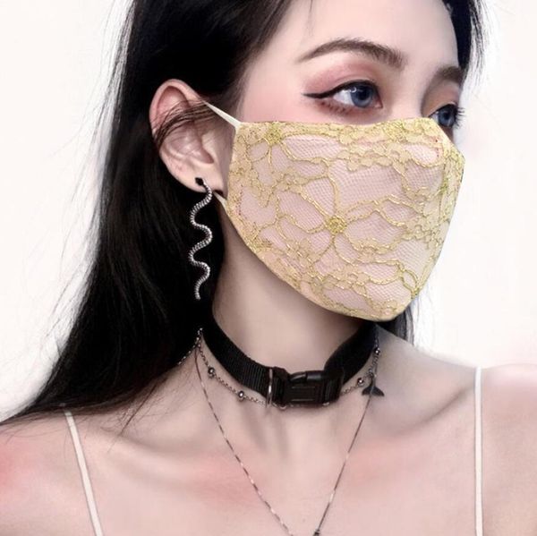 

washable embroidery breathable thin lace face mask mouth face cover fashion comfortable girl black party masks masque