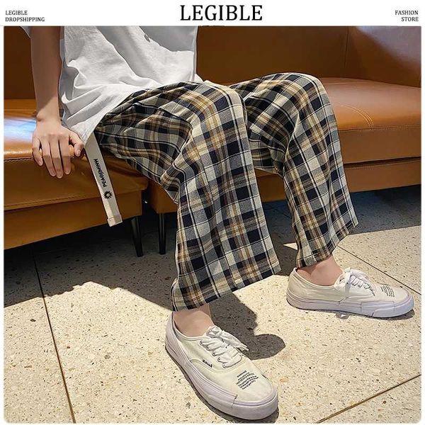 

women's pants & capris legible korean women plaid casual 2021 fashion woman wide leg ankle length hip hop streetwear female, Black;white