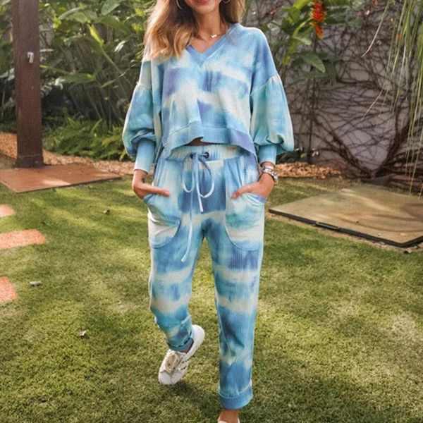 

cysincos tracksuit women clothes two piece set tie dye running set female sportswear long sleeve sweatshirt pants suits wear, Gray
