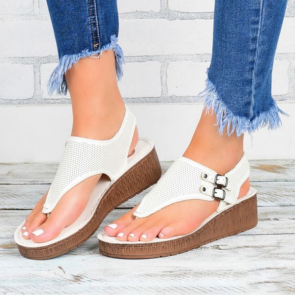 

women sandals 2020 women's flip flops buckle strap shoes female platform wedges ladies summer footwear woman big size 43, Black