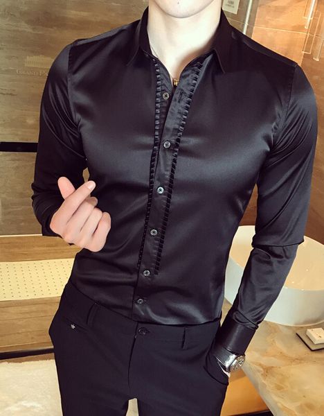 

mens shirt formal court button front shirt spring silk business tee b4, White;black