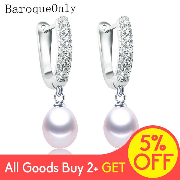 

baroqueonly 925 sterling silver zircon circle design natural water drop pearl baroque earrings jewelry 2020 fashion gift eaw