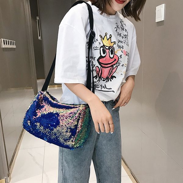 

new net cloth fashion bucket sequins small drum small bag sequins fashion versatile single shoulder crossbar women's bag