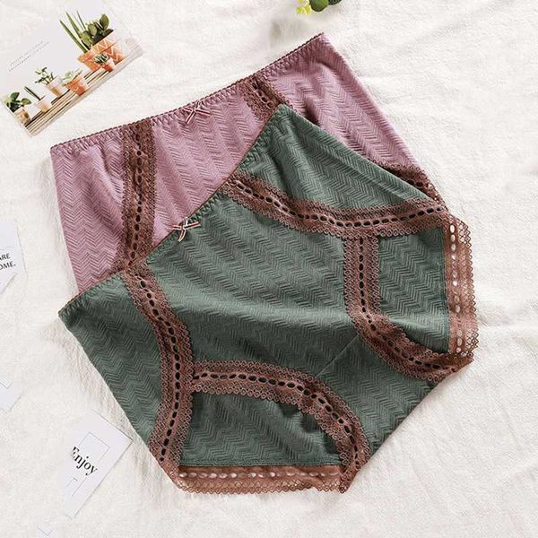 

plus size panties 65 - 100 kg women underwear elastic high waist breathable lace cotton panties female lingerie multi color, Black;pink