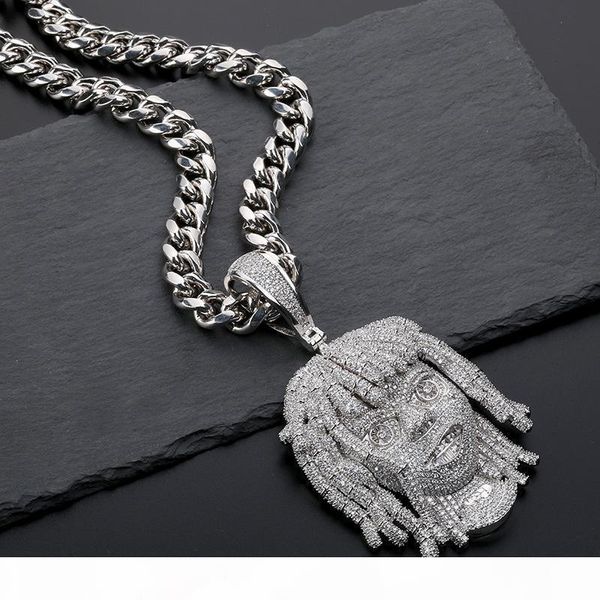 

head pendant necklace for men hip hop jewelry ice out bling cubic zirconia silver plated hiphop necklaces