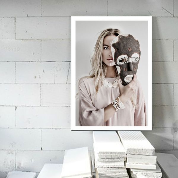 

posters and prints nordic pgraphy art canvas painting girl self portrait face off modern wall pictures for living room decor