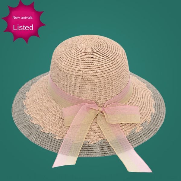

summer 2020 new women's sun outdoor foldable hat korean fashion ribbon ribbon sun hat, Blue;gray