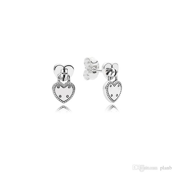 

925 sterling silver hearts pendant earring original box for pandora heart-shaped padlock earrings women luxury jewelry stud earring sets, Golden;silver