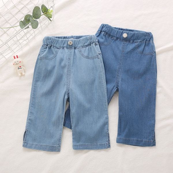 

2019 summer clothing girls stretch tencel jeans split capri jeans children's panty pants children's pants 40314, Blue