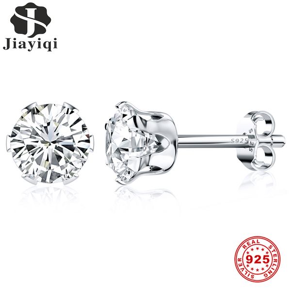 

stud jiayiqi 925 sterling silver earrings s925 six claw crystal zircon for women wedding jewelry, Golden;silver