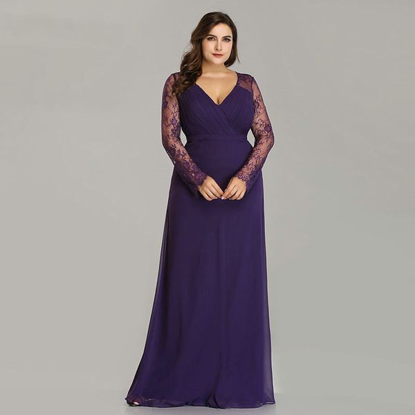 

2020 new purple long sleeve lace a-line chiffon long party gowns elegant plus size evening dresses, White;black