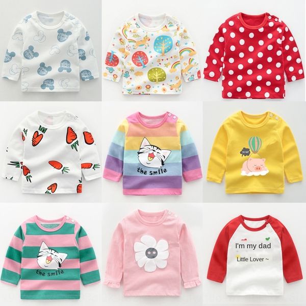 

baby girls children's cotton long-sleeved t- clothes t-shirt autumn base shirt boys' clothes baby jerseys children children's, Blue