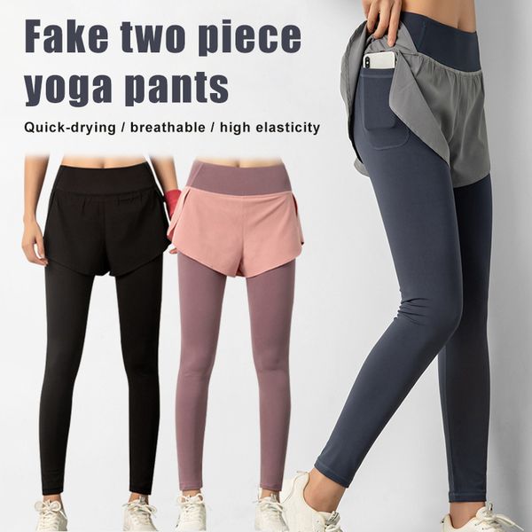 

2-in-1 women yoga leggings full length tummy control compression workout exercise running yoga pant als88, White;red